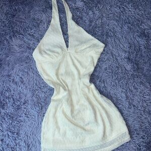 Cream Halter Lace Mini Dress